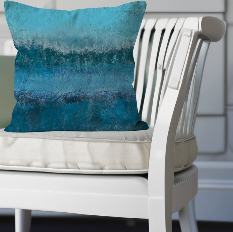 Handmade Faux Linen Square Throw Cushion - 'Ocean Layers'