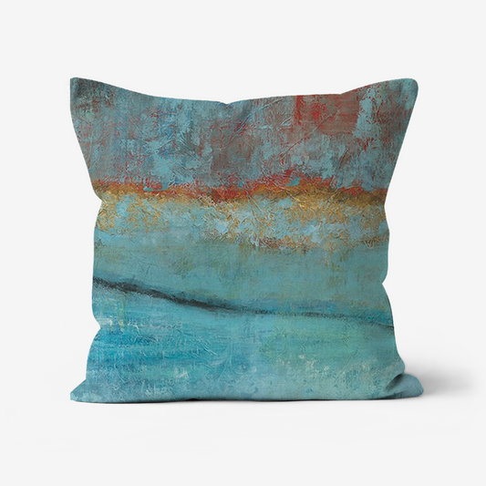 Handmade Faux Linen Square Throw Cushion - 'Sunset on Blue'