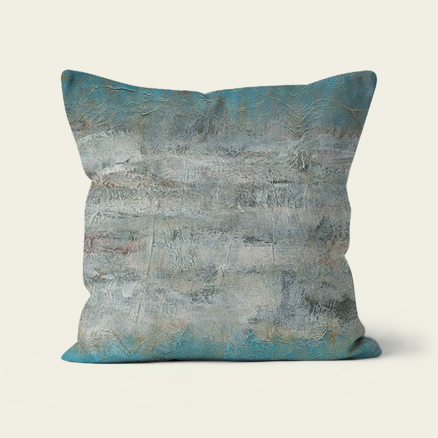 Handmade, Faux Linen, Square Throw Cushion - 'Turquoise and Gold Ocean Dream'